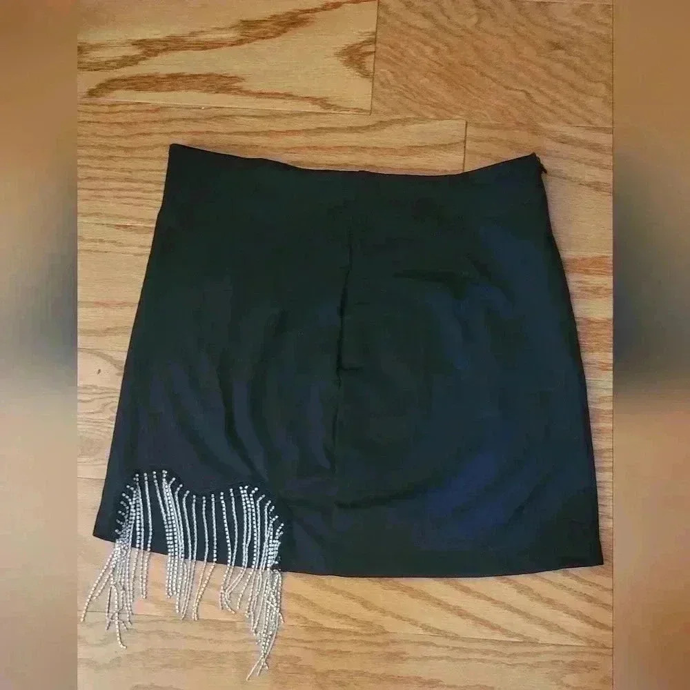 NWT Medium Black Skirt with Rhinestone Fringe